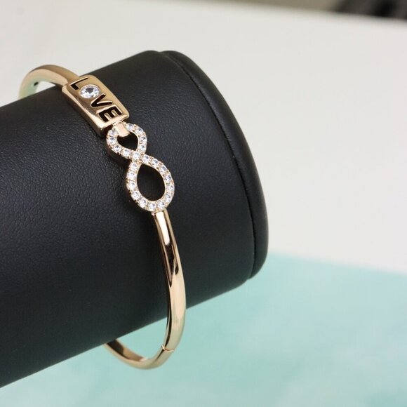 Rose Gold LOVE & Infinity Symbol Bangle with Sparkling Stones, XPBL0476 - Picture 8 of 12